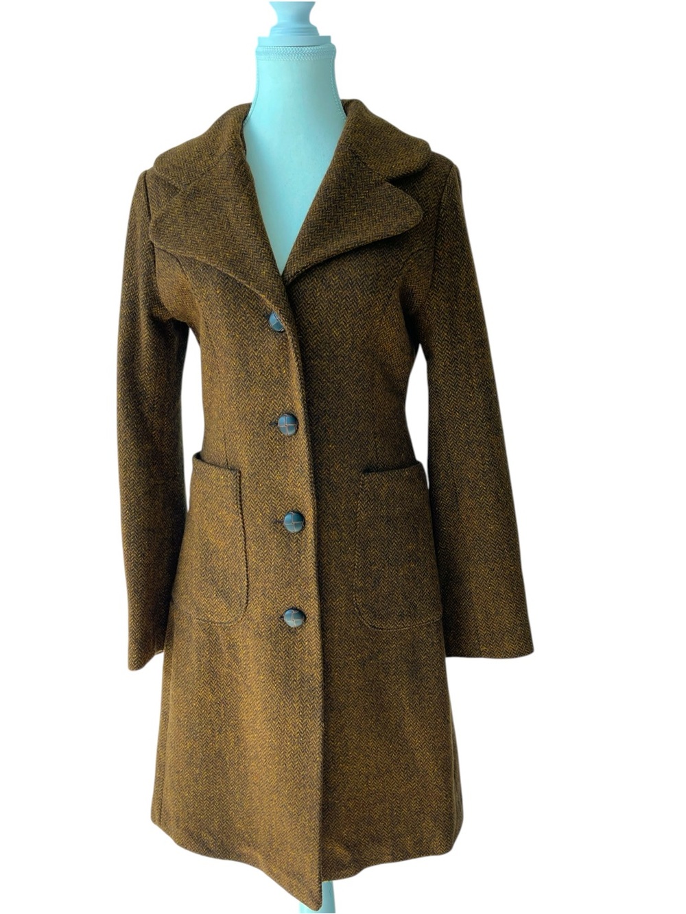 Women’s Brown Tweed A-Line Pea Coat Size Small
